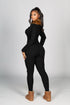 KS Power knit Jumpsuit With Fur Collar